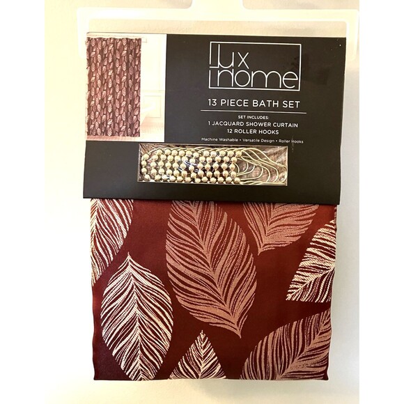 Lux Home Other - Lux Home Jacquard Shower Curtain With Roller Hooks NWT Leaf Design Fall